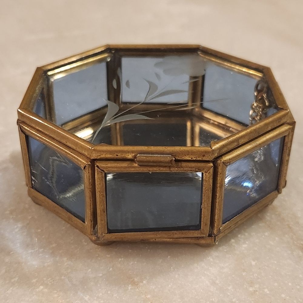 Vintage Glass and Brass Trinket Box